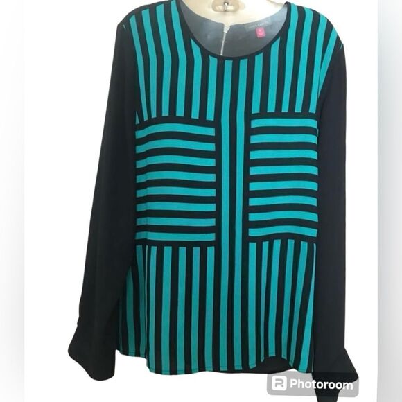 Vince Camaro Green Stripe Sheer Blouse - Picture 1 of 4